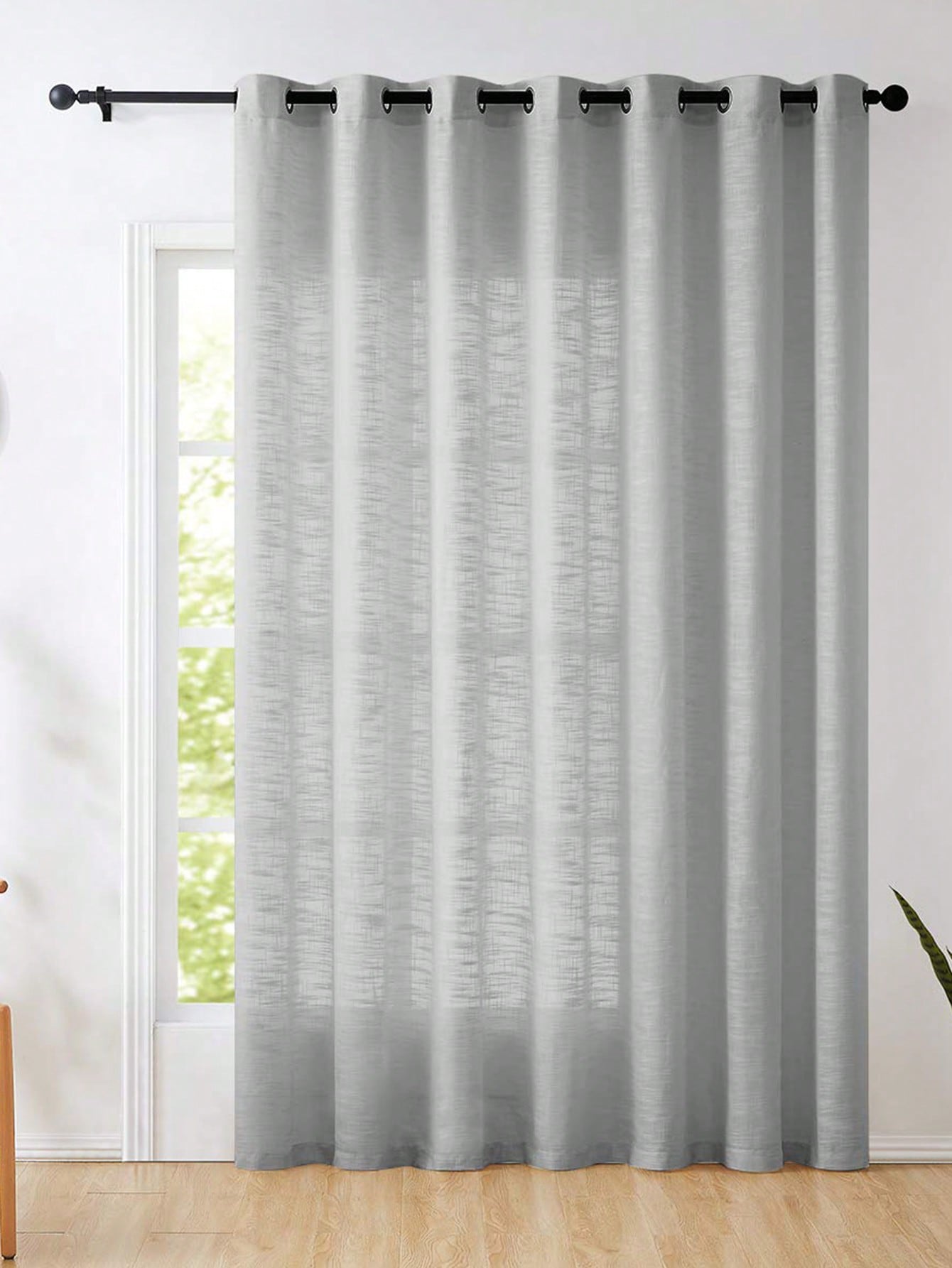 Linen Curtain Eyelet - Szare poliestrowe zasłony o teksturze lnu,