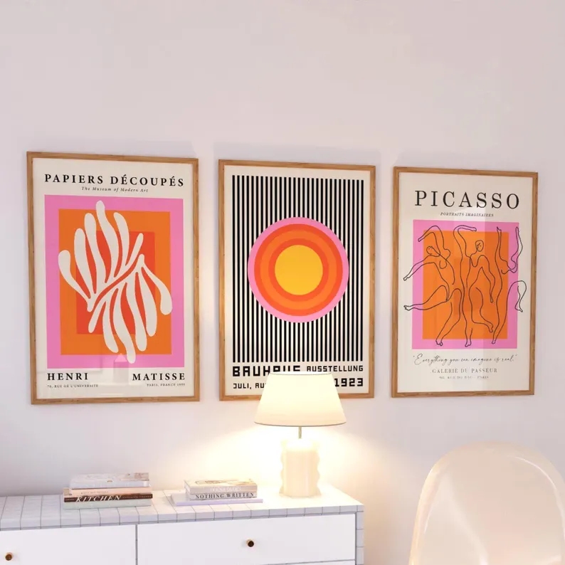 Interior Design Living Room - 3 szt. Nowoczesne pomarańczowe obrazy na