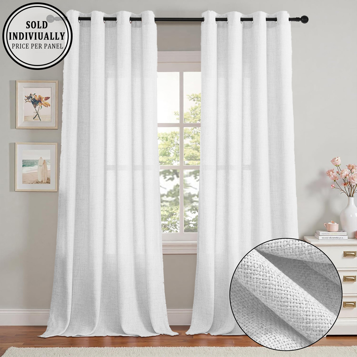 Linen Curtain Eyelet - 1 sztuka, jednolita kolorystycznie, boho vintage,